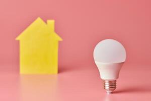 House electrification concept. Energy saving light bulb. New idea for home renovation, repair and redecorated. photo