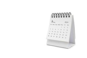 Simple desk calendar for August 2024 isolated on white background. Calendar concept with copy space. photo