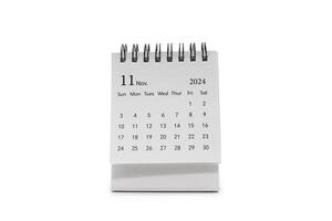 Simple desk calendar for November 2024 isolated on white background. Calendar concept with copy space. photo