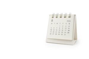 Simple desk calendar for August 2024 isolated on white background. Calendar concept with copy space. Clipping Path. photo