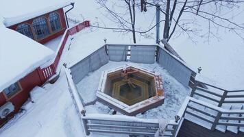 a girl bathes in a hot tub in winter january video