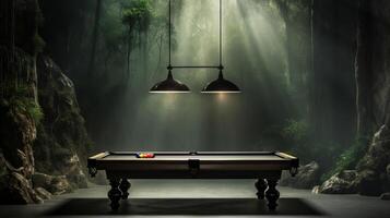 AI generated Billiard table against picturesque landscape of serene nature captures tranquil concentration photo