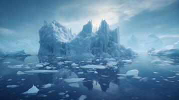 ai generado derritiendo hielo con hielo témpano de hielo a la deriva en agua, disolviendo hielo fragmentos, ambiental preservación foto