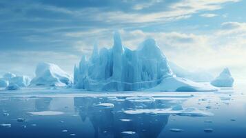 ai generado derritiendo hielo con hielo témpano de hielo a la deriva en agua, disolviendo hielo fragmentos, ambiental preservación foto