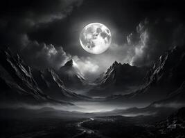 AI generated Fantasy landscape with mountains and moon. photo