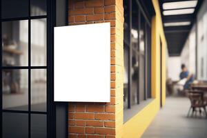 Outdoor store banner signage mockup - signboard for shop, store, restaurant in urban ambient photo