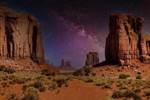 Monument Valley horizon, US, Navajo canyon park. Scenic sky by night, nature and rock desert photo