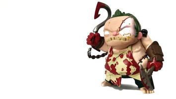 Jacarta, Indonesia en noviembre 20, 2023. aislado blanco foto de un acción figura chibi muñeca funko popular vinilo figura nuevo desde Reino Unido articulo dota 2 - gordito con adherirse