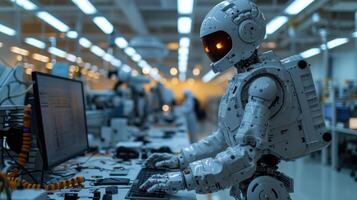 AI generated Futuristic Automation Robot Working in a Tech Lab photo
