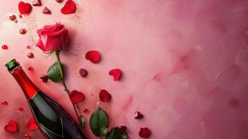 ai generado romántico celebracion con champán y Rosa foto