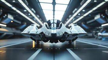 AI generated Sleek Futuristic Spaceship in Hangar Bay photo
