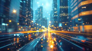 ai generado velocidad de luces ciudad vida en movimiento foto