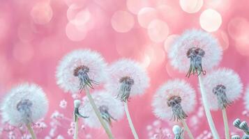 AI generated Ethereal Dandelion Wishes on Pink Bokeh photo