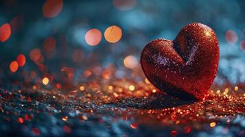 AI generated Sparkling Affection A Crimson Heart Amidst Festive Glitter photo