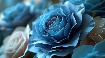 ai generado surrealista azul Rosa floración foto