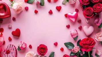 ai generado romántico Rosa y corazones San Valentín día antecedentes foto