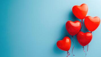 AI generated Red Heart Balloons Floating on Blue Background photo