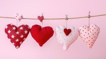 AI generated Assorted Fabric Hearts Hanging on a Line photo