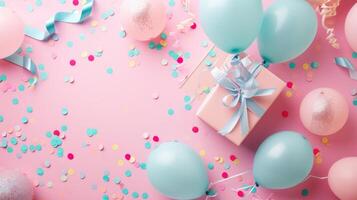 AI generated Pastel Party Celebration with Balloons and Confetti photo