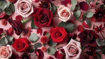 AI generated Bouquet of Elegance Roses and Blooms on Roseate Hue photo