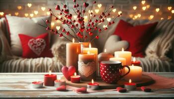AI generated Heartfelt Warmth Candles and Valentine's Ambiance photo