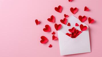 AI generated Envelope of Love Red Paper Hearts Spilling Out photo