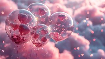 AI generated Enchanted Amour Heart-Filled Balloons Soaring High photo