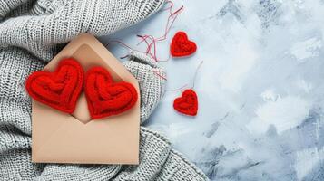 AI generated Handmade Love Knitted Hearts and Cozy Sweater photo