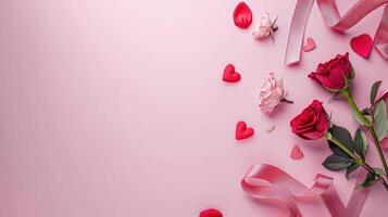 AI generated Loves Delight Roses and Hearts on Pink photo
