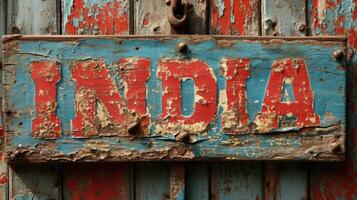 AI generated Vintage old wooden door with the word  India on it photo