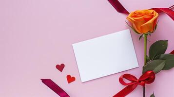 ai generado romántico San Valentín día tarjeta y Rosa preparar foto