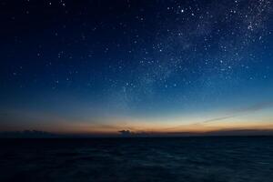 The sky and the lake in the twilight after sunset. photo