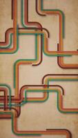 Vertical video - retro 1970s curved stripes grunge background with gently flowing colorful striped lines in warm color tones. This vintage motion background animation is HD and a seamless loop.