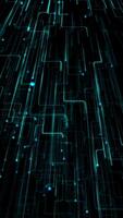 Vertical video - digital circuit board styled background with fast moving glowing digital data nodes streaming past the camera. This modern technology motion background is full HD and a seamless loop.