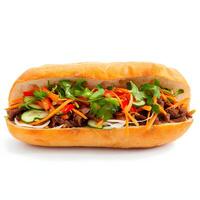 ai generado delicioso banh mi sándwich, un fusión de sabores, aislado en un limpiar blanco antecedentes foto