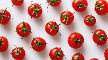 AI generated Minimalist Geometric Birds Eye View - Vibrant Red Tomatoes on White Background photo