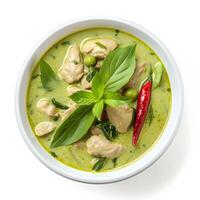 AI generated Green Curry on bowl isolated on white photo