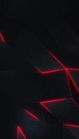 Vertical video - dark futuristic low poly background with the gentle motion of black polygonal triangle shapes and glowing red neon light. HD and looping technology motion background animation.