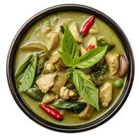 AI generated Green Curry on bowl isolated on white photo