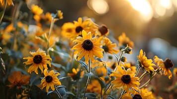 AI generated Sunflowers in a Bokeh-filled Outdoor Closeup view photo