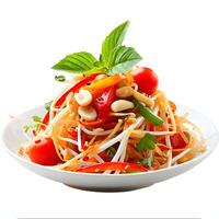 AI generated Refreshing Som Tum - Papaya Salad Isolated on White photo