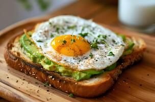 AI generated Wholesome Softly Organic Breakfast - Avocado and Egg Toast, a Scrumptious Delight for a Healthy Start photo
