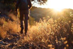 AI generated Mediterranean Wanderer - Solo Traveler Man Embarking on a Trekking Adventure photo