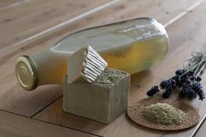 Homemade laundry, Marseille grated soap, DIY, do it yourself, zero waste, eco friendly, natural product for wash and cleaning with lavender photo