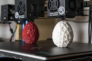 Dual extruder 3d printer which finished printing two bicolor egg model, idex technology photo