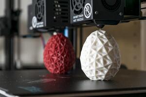 Dual extruder 3d printer which finished printing two bicolor egg model, idex technology photo