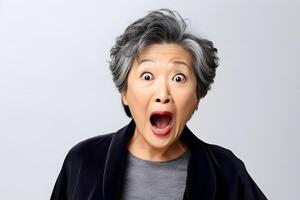 AI generated Surprised Asian woman on white background. Neural network generated photorealistic image. photo