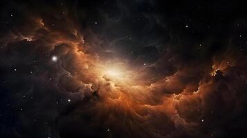 AI generated fantastic space nebula with glowing cosmic clouds on black background, neural network generated image photo