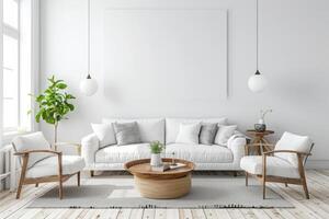 AI generated Condo apartment interior furnished in Scandinavian style in upscale neighborhood photo