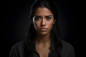 AI generated young adult Latin American woman on black background. Neural network generated photorealistic image. photo